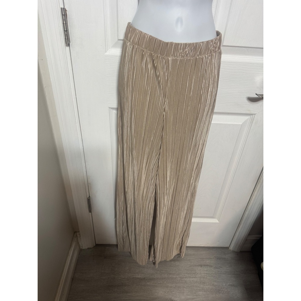 Rachel Zoe Champagne Gold Metallic Pleated Wide Leg Pants XS